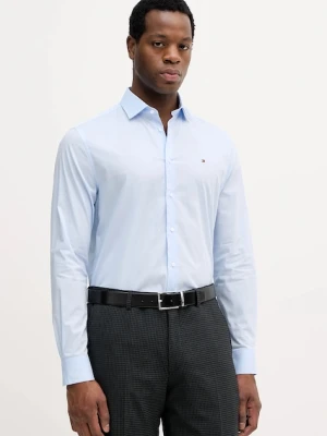 Tommy Hilfiger koszula męska kolor niebieski slim z kołnierzykiem włoskim MW0MW38347