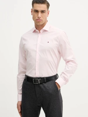Tommy Hilfiger koszula męska kolor różowy slim z kołnierzykiem włoskim MW0MW38347