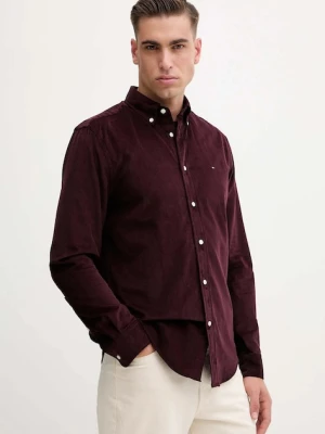 Tommy Hilfiger koszula sztruksowa męska kolor bordowy regular z kołnierzykiem button-down MW0MW40486