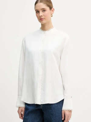 Tommy Hilfiger koszula z domieszką lnu damska kolor beżowy relaxed z kołnierzykiem klasycznym WW0WW48654