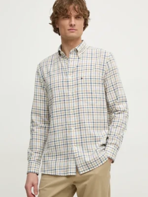 Tommy Hilfiger koszula z domieszką lnu kolor beżowy regular z kołnierzykiem button-down MW0MW37573