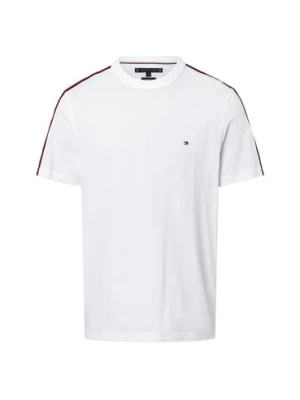 Tommy Hilfiger Koszulka męska - Global Stripe Tape Tee Mężczyźni Bawełna biały jednolity,