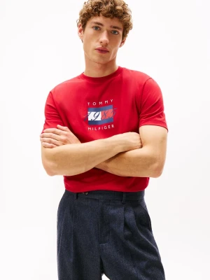 Tommy Hilfiger Koszulka męska Mężczyźni Bawełna czerwony nadruk,