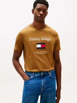 Tommy Hilfiger Koszulka męska Mężczyźni Bawełna brązowy jednolity,