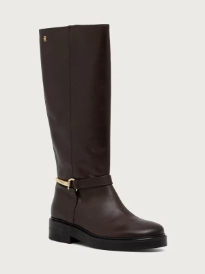 Tommy Hilfiger kozaki damskie skórzane TH STUD LEATHER KNEE brązowy