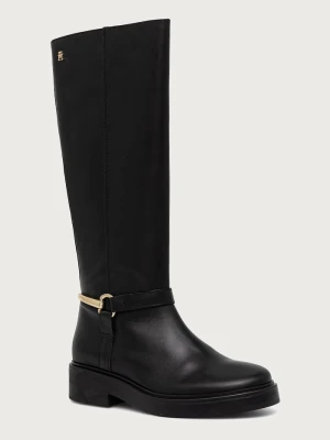 Tommy Hilfiger kozaki damskie skórzane TH STUD LEATHER KNEE czarny