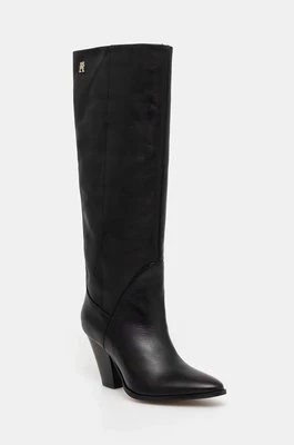 Tommy Hilfiger kozaki HIGH COWBOY HEEL BOOT LEATHER damskie kolor czarny na słupku FW0FW08296