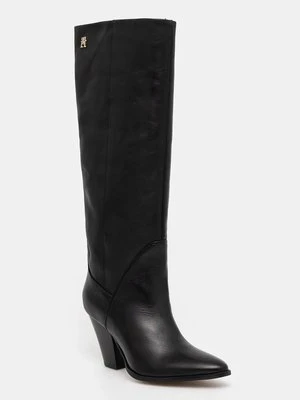 Tommy Hilfiger kozaki HIGH COWBOY HEEL BOOT LEATHER damskie kolor czarny na słupku FW0FW08296