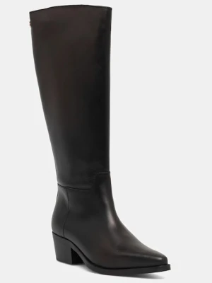 Tommy Hilfiger kozaki skórzane TH COWBOY LEATHER LONG BOOT damskie kolor czarny na słupku FW0FW09157
