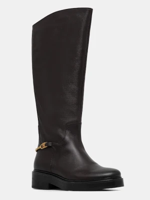 Tommy Hilfiger kozaki skórzane TH HORSEBIT RIDING LONG BOOT damskie kolor brązowy na płaskim obcasie FW0FW08863