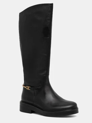 Tommy Hilfiger kozaki skórzane TH HORSEBIT RIDING LONG BOOT damskie kolor czarny na płaskim obcasie FW0FW08863