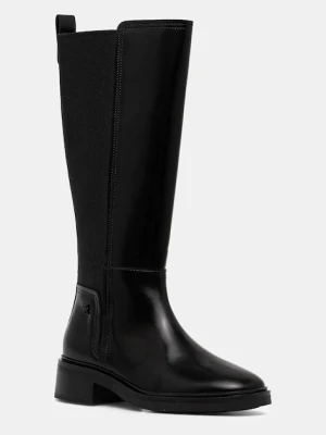 Tommy Hilfiger kozaki skórzane TH MINIMAL ABRASIVATO LONG BOOT damskie kolor czarny na słupku FW0FW08979