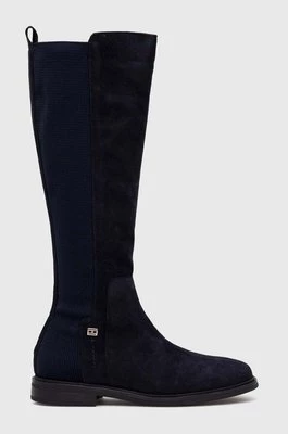 Tommy Hilfiger kozaki TOMMY ESSENTIALS LONGBOOT damskie kolor granatowy na płaskim obcasie FW0FW07476