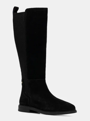 Tommy Hilfiger kozaki zamszowe FLAG SUEDE LONG BOOT damskie kolor czarny na płaskim obcasie FW0FW08779