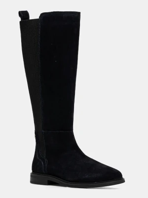 Tommy Hilfiger kozaki zamszowe FLAG SUEDE LONG BOOT damskie kolor granatowy na płaskim obcasie FW0FW08779