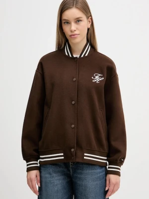 Tommy Hilfiger kurtka bomber z dodatkiem wełny kolor brązowy przejściowa oversize WW0WW47760