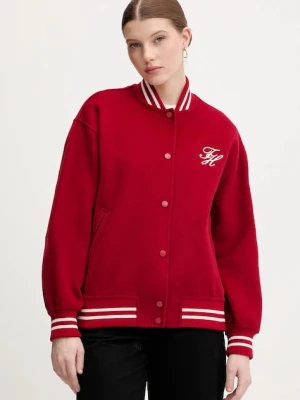 Tommy Hilfiger kurtka bomber z dodatkiem wełny kolor czerwony przejściowa oversize WW0WW47760