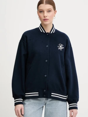 Tommy Hilfiger kurtka bomber z dodatkiem wełny kolor granatowy przejściowa oversize WW0WW47760