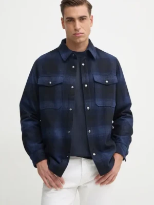 Tommy Hilfiger kurtka koszulowa wełniana kolor granatowy przejściowa MW0MW36852