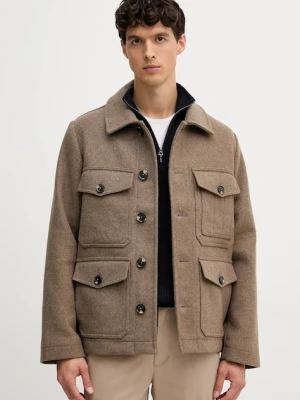 Tommy Hilfiger kurtka koszulowa z dodatkiem wełny kolor brązowy przejściowa MW0MW40624