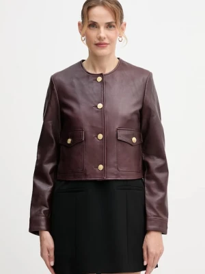 Tommy Hilfiger kurtka skórzana kolor bordowy przejściowa WW0WW46861