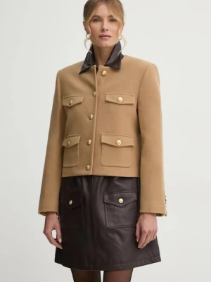 Tommy Hilfiger kurtka wełniana kolor brązowy przejściowa WW0WW43754