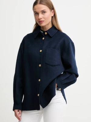 Tommy Hilfiger kurtka z dodatkiem wełny kolor granatowy przejściowa oversize WW0WW46558