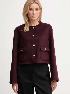 Tommy Hilfiger kurtka z wełną kolor bordowy WW0WW47446