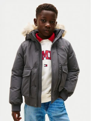 Tommy Hilfiger Kurtka zimowa Hooded Fake Fur Bomber KB0KB09887 Szary Regular Fit