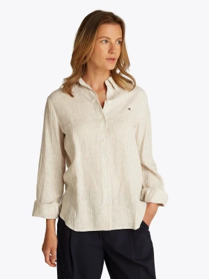 Tommy Hilfiger Lniana bluzka damska Kobiety len beżowy w paski,