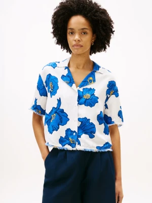 Tommy Hilfiger Lniana bluzka damska z krótkim rękawem Kobiety len niebieski,