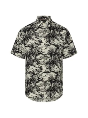 Tommy Hilfiger Lniana koszula męska z krótkim rękawem - Vacation Mężczyźni Regular Fit len czarny wzorzysty,