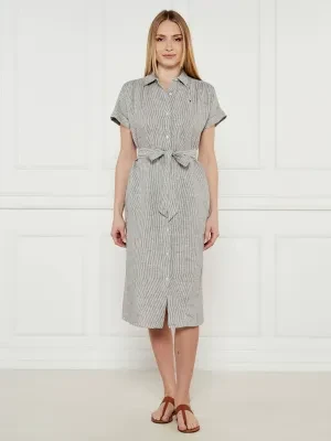 Tommy Hilfiger Lniana sukienka z paskiem