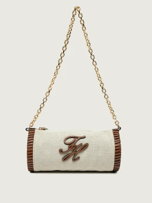 Tommy Hilfiger Lniana torebka na ramię TH ELEV SUMM CHAIN beżowy