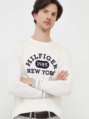 Tommy Hilfiger longsleeve bawełniany kolor biały z nadrukiem