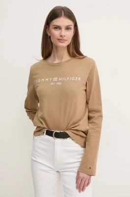 Tommy Hilfiger longsleeve bawełniany kolor brązowy WW0WW43620