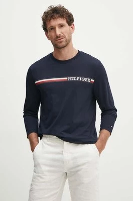 Tommy Hilfiger longsleeve bawełniany kolor granatowy z nadrukiem MW0MW36740