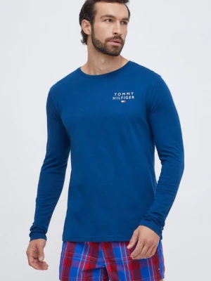 Tommy Hilfiger longsleeve bawełniany lounge kolor niebieski gładki UM0UM02984