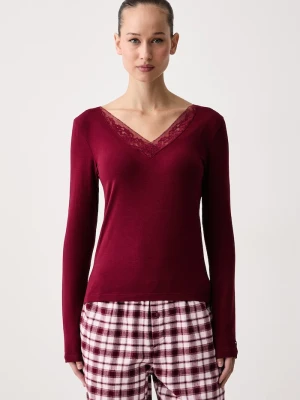Tommy Hilfiger longsleeve piżamowy damski z bawełną bordowy