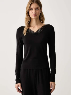 Tommy Hilfiger longsleeve piżamowy damski z bawełną czarny