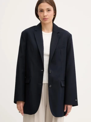 Tommy Hilfiger marynarka bawełniana kolor granatowy jednorzędowa gładka WW0WW46808