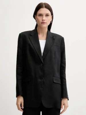 Tommy Hilfiger marynarka lniana kolor czarny oversize gładka WW0WW47163