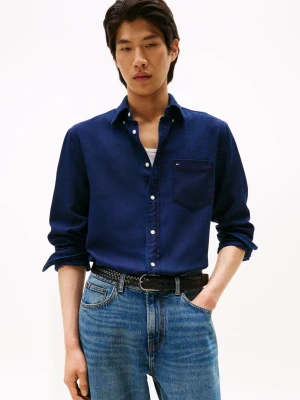 Tommy Hilfiger Męska koszula casual Mężczyźni Regular Fit Bawełna niebieski jednolity,