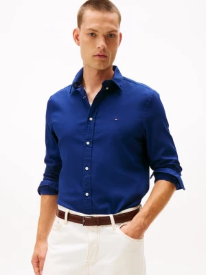 Tommy Hilfiger Męska koszula casual Mężczyźni Slim Fit Bawełna niebieski jednolity,
