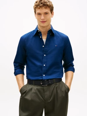 Tommy Hilfiger Męska koszula casual z lnem Mężczyźni Regular Fit len niebieski,