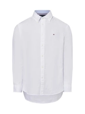 Tommy Hilfiger Męska koszula casual z zawartością lnu Mężczyźni Regular Fit Bawełna biały jednolity,