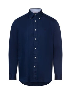 Tommy Hilfiger Męska koszula casual z zawartością lnu Mężczyźni Regular Fit Bawełna niebieski jednolity,