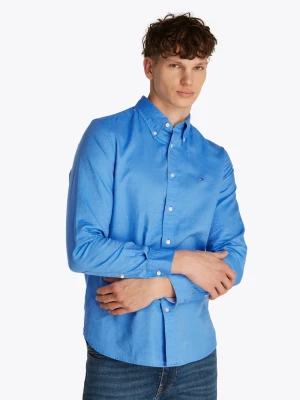 Tommy Hilfiger Męska koszula casual z zawartością lnu Mężczyźni Regular Fit Bawełna niebieski jednolity,