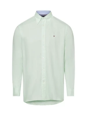 Tommy Hilfiger Męska koszula casual z zawartością lnu Mężczyźni Regular Fit Bawełna zielony jednolity,