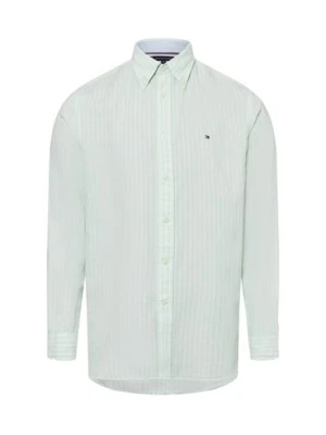 Tommy Hilfiger Męska koszula casual z zawartością lnu Mężczyźni Regular Fit Bawełna zielony w paski,